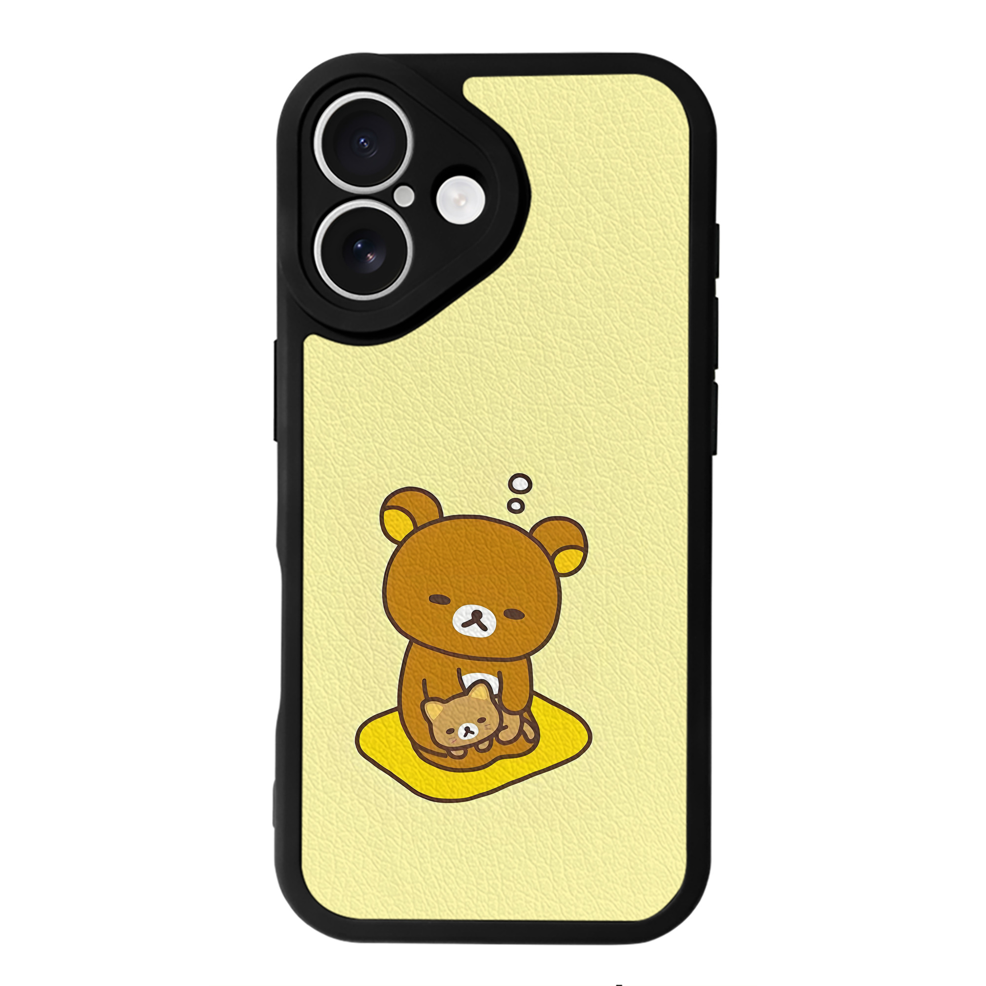 （画像用） リラックマ リラックマ キイロイトリ Rilakkuma Korilakkuma Kiiroitori 【iPhone 16シリーズ対応】シリコンスマホケース（レザー調） 材質：シリコン